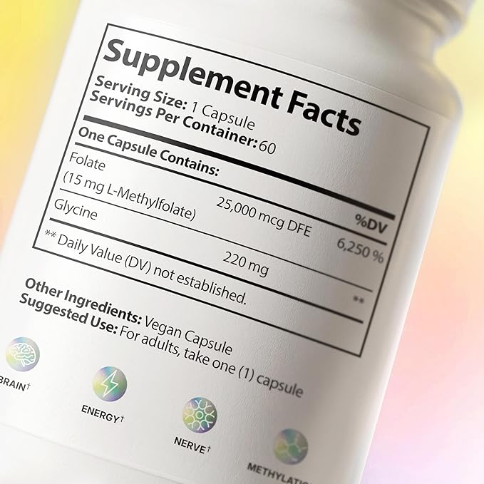 CleanHealthLab L-Methylfolate 15mg 5-MTHF Active Folate - Maximum Potency Methylated Vitamin B9 Supplement - Support for Brain Health Energy Nerves and Methylation with No Fillers (60 Count)
