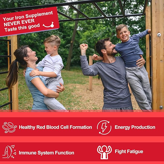 Iron Gummies for Women 25mg Plus Vitamin C Beet Root Vitamin B12 Folate for Iron Deficiency Anemia Energy Boost Sugar Free Iron Supplement Non-Constipating No After Taste 60 Cts