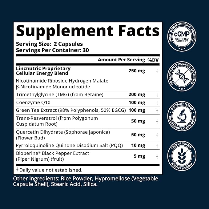 NAD+ Supplements for Women NMN+NR Super Absorption with BioPerine - Resveratrol - TMG - Green Tea - CoQ10 - Quercetin - PQQ Deep Antioxidant Helps Promote Healthy Aging 60 Capsules