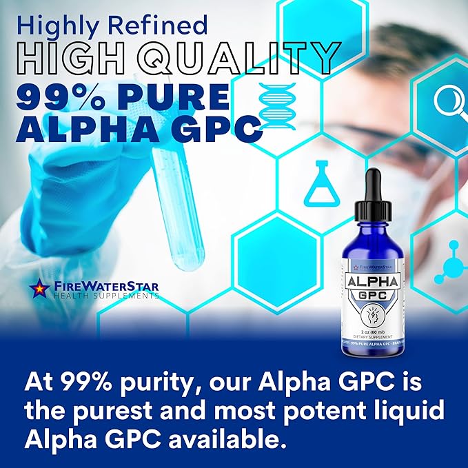FWS Alpha GPC 300 mg Liquid Alpha GPC Choline Organic Non-GMO Fast Acting Nootropic Brain Supplement for Memory and Focus Supports Healthy Brain Function for Mental Clarity