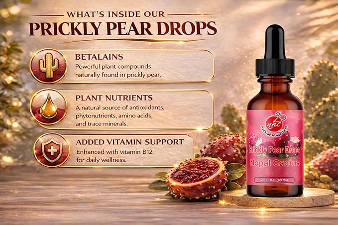 Prickly Pear Drops Concentrated Nopal Cactus Fruit Liquid Supplement with Vitamin B12 Antioxidants Betalains Vitamins &amp Trace Minerals 2 Fl Oz (Pack of 1)