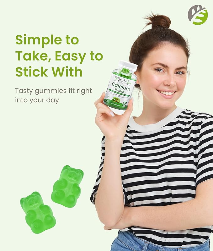 BariSlim Bariatric Calcium Gummies - Specially Formulated Bariatric Vitamins for Patients After Weight Loss Surgery - Supports Energy Levels &amp Bone Health | Kiwi (90 Vegan Gummies)