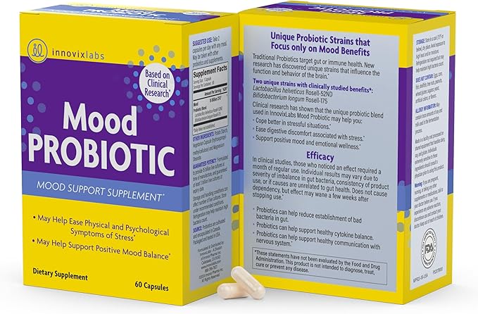InnovixLabs Mood Probiotic &amp Triple Omega Bundle Mood Probiotic (60 Capsules) Triple Strength Omega-3 Fish Oil (200 Softgel). Supports Brain Joints and Immune Health*