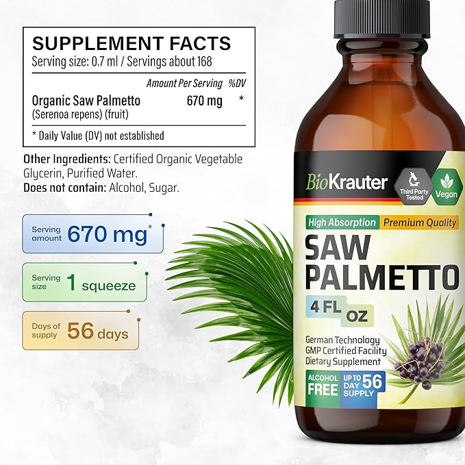 BIO KRAUTER Hyaluronic Acid 60 Gummies &amp Saw Palmetto Tincture 4 Fl. Oz.