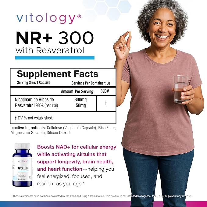 NR+ 300 | Nicotinamide Riboside 300mg with Resveratrol 50mg | Supports NAD+ Levels Cellular Energy &amp Healthy Aging | 60 Capsules