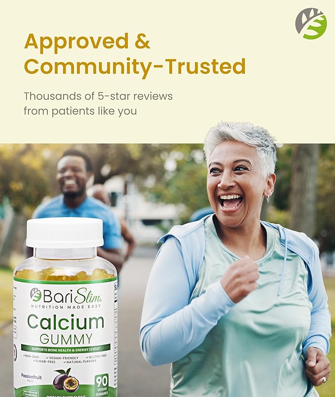 BariSlim Bariatric Calcium Gummies - Specially Formulated Bariatric Vitamins for Patients After Weight Loss Surgery - Supports Energy Levels &amp Bone Health | Passionfruit (90 Vegan Gummies)