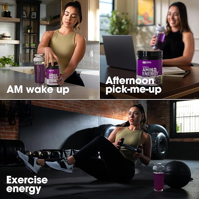 Optimum Nutrition Amino Energy - Pre Workout with Green Tea BCAA Amino Acids Keto Friendly Green Coffee Extract Energy Powder - Concord Grape 30 Servings