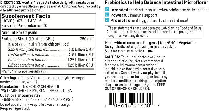 Klaire Labs SFI Health ABX Support Probiotic - 10 Billion CFU Supplement for Support During Antibiotic Therapy Hypoallergenic &amp Non-Dairy (2 Pack 28 Capsules)