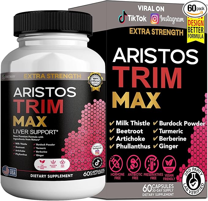 Aristos Trim Max Liver Support Extra Strength 60 Veggie Capsules 30 Servings with Milk Thistle Beetroot Artichoke (1)