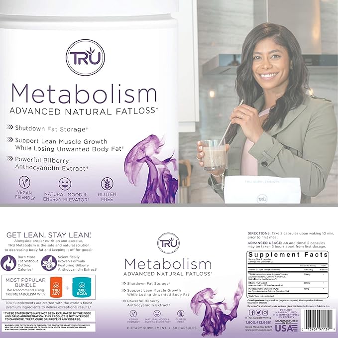 TRU Supplements Metabolism Advanced Fat Loss Fight Cravings Boost Mood No Jitters or Crash 30 Servings