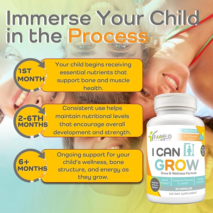 I Can Grow Day-Time for Kids 10+ &amp Teens | Growth &amp Development Support with L-Arginine Colostrum Calcium D3 Magnesium Zinc | Bone Strength Focus | 90 Capsules