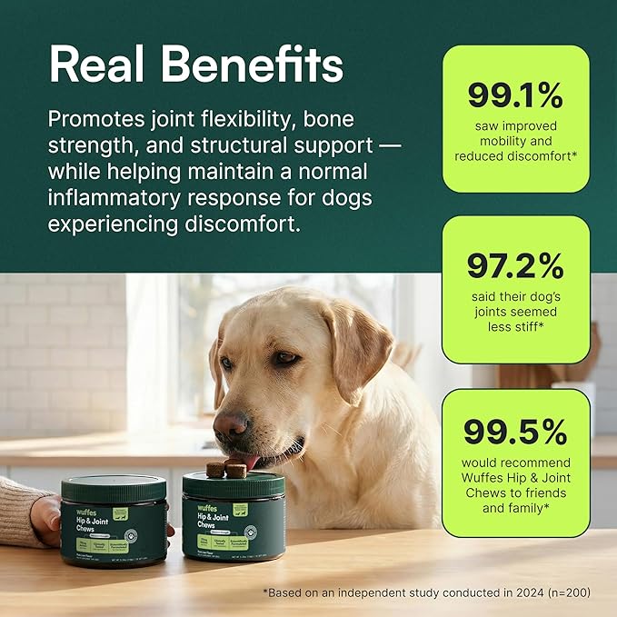 Wuffes Advanced Dog Hip and Joint Supplement with Glucosamine Chondroitin Omega 3 MSM and Green Lipped Mussel (Pack of 2 Small &amp Large Breed)