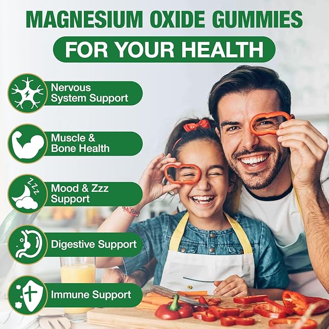 Magnesium Oxide Gummies 500mg - Strawberry Flavor Chewable Supplement for Adults &amp Kids with Nerve &amp Muscle Support - Vegan Non-GMO 120 Count