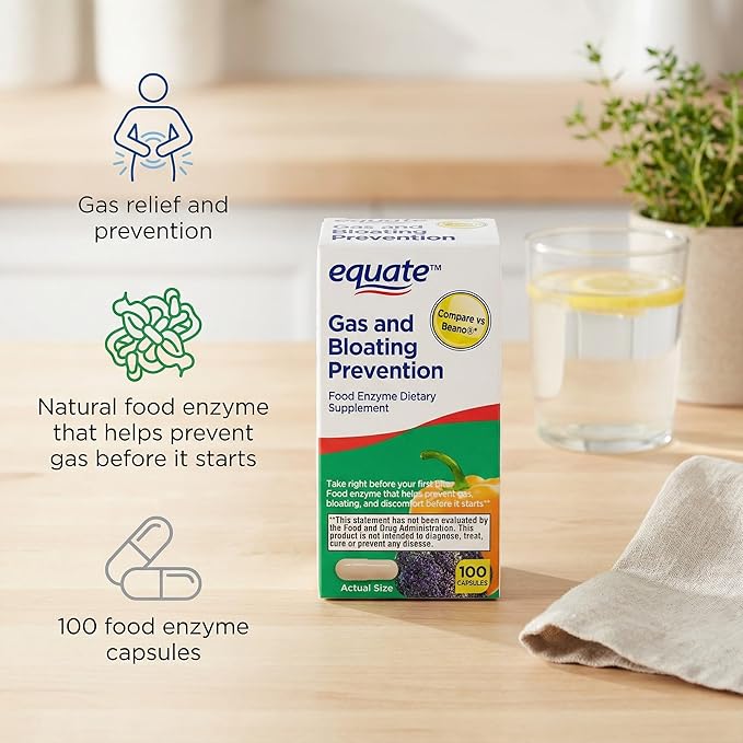 Gas Relief and Prevention Food Enzyme – 100 Capsules Anti Gas Supplement for Adults Gas Bloating Support for Men and Women Digestive Enzyme Capsules (Pack of 2)