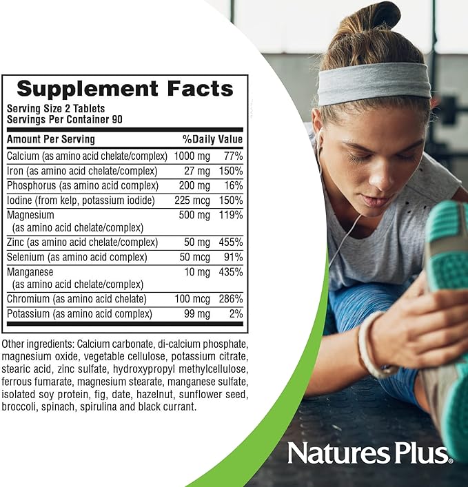 NaturesPlus Ultra-Mins - 180 Tablets - Multi Mineral Complex with Calcium Iron Magnesium &amp Zinc - Vegan Gluten Free - 90 Servings