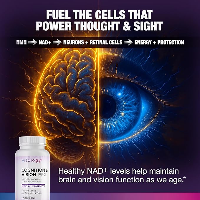 NAD &amp Longevity: Cognition &amp Vision PRO – NMN + NR + PQQ + Lion’s Mane + Lutein + Zeaxanthin – Supports Healthy Cognitive &amp Visual Function – 60 Veggie Capsules