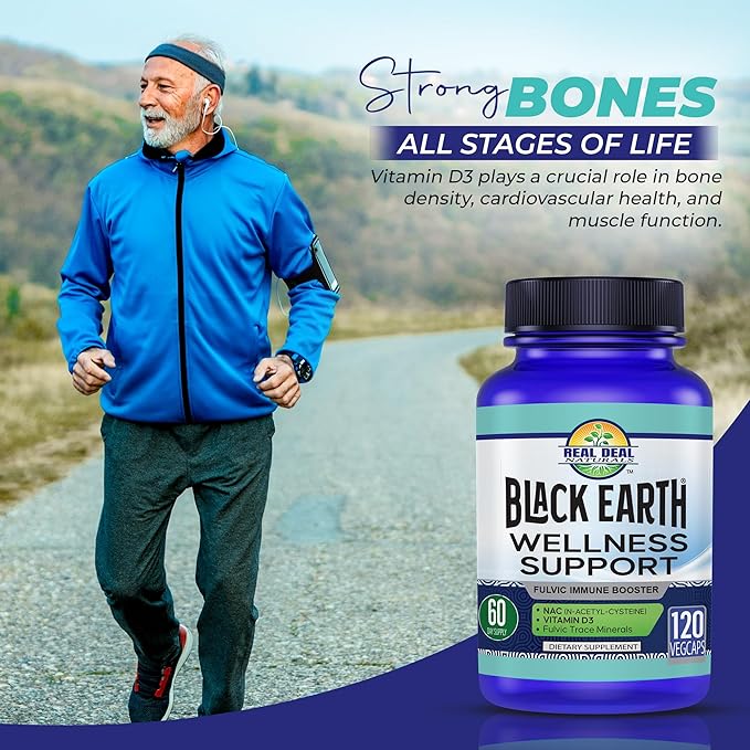 Black Earth Wellness Support 120 Vegcaps - Immune Formula 60 Day Supply with NAC Vitamin D3 Amino Acids Fulvic Acid Humic Acid Over 70 Trace Minerals - Nutritional Supplement for Winter Wellness