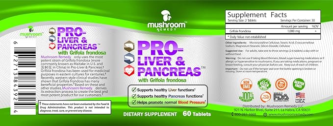 PRO-Liver &amp Pancreas | Best All-Natural Herbal Supplement for Pancreas &amp Liver Support Detox Clinically Studied Grifola frondosa Mushroom Extract Vegan NON-GMO USA Made 60 Tablets