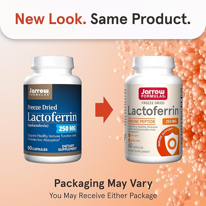 Jarrow Formulas Lactoferrin 250 mg - Immune-Supporting Glycoprotein - for Healthy Immune System Support &amp Iron Absorption - Freeze Dried - Gluten Free - Non-GMO - 60 Capsules (Servings) Pack of 1