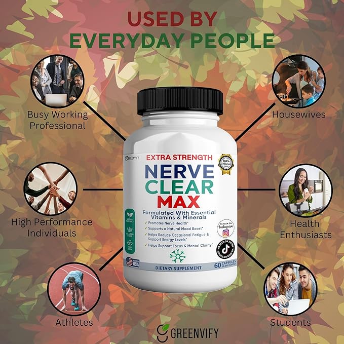 Nerve Clear Max Extra Strength Essential Vitamins &amp Minerals Nerve Health Support 60 Capsules 30-Day Supply (3)
