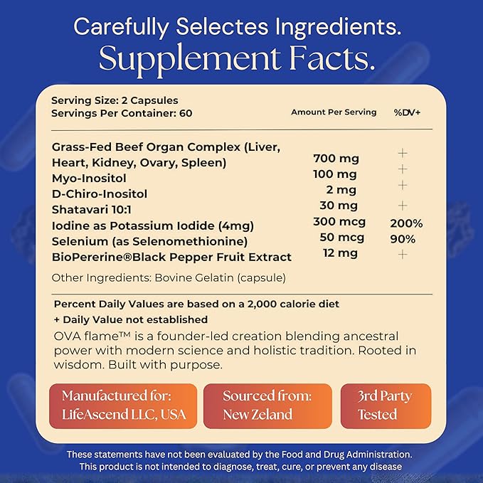 Beef Organ Supplement for Women - 100% Grass Fed Pasture Raised in New Zealand - 120 Caps - Hormone Balance Energy &amp Mood - Grass Fed Beef Liver Kidney Heart Ovary Spleen &amp 5 Bioactivato
