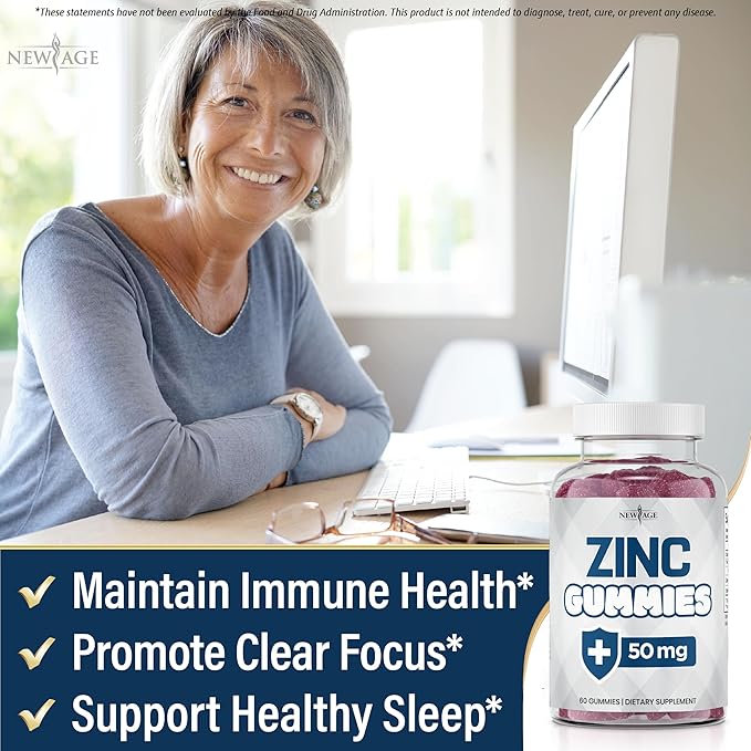 NEW AGE Zinc Gummies - 50mg Zinc Supplement Immune Supplement Antioxidant Non-GMO (180 Count (Pack of 3))