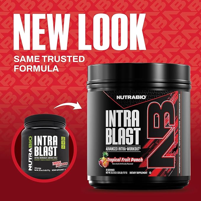 NutraBio Intra Blast Bcaa Powder Amino Acid Supplement Electrolyte &amp Hydration Blend Intra Pre Workout &amp Muscle Recovery 20g Eaa Amino Acids Powder 5g Glutamine- Tropical Fruit Punch 30
