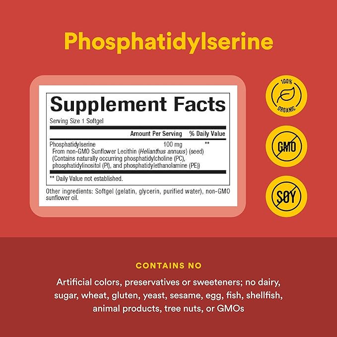 Natural Factors Phosphatidylserine Support for Memory Concentration and Brain Functions Soy and Gluten Free 120 Softgels