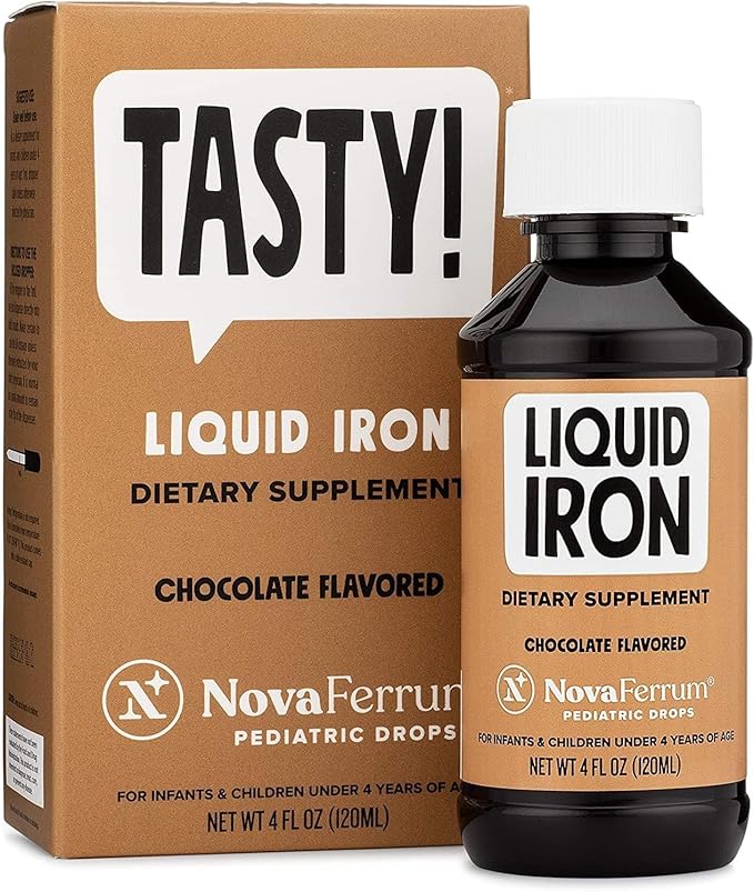NovaFerrum Tasty | Pediatric Drops Liquid Iron Supplement for Infants Toddlers &amp Kids | 15mg of Iron Per 1mL Dose | Ages 4 &amp Under | Gluten Free | Sugar Free | Chocolate Flavored | 120 Servin