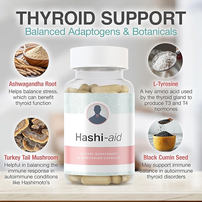 IBDassist™ Hashi Aid Thyroid Support for Women &amp Men - Thyroid Supplement for Hashimoto's Disease &amp Hypothyroidism* - Packed with Ashwagandha Selenium Zinc Essential Vitamins &amp More - 3