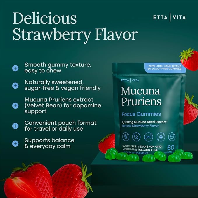 Dopamine Supplement - Sugar-Free Mucuna Pruriens Gummies (2g/serving) Energy &amp Focus Gummies - Potent Mucuna Pruriens Extract Supplement for Calm Mood and Motivation Vegan Non-GMO Gluten-Free
