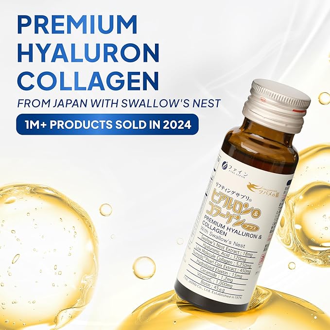 FINE JAPAN Liquid Collagen with Swallow’s Nest &amp Hyaluronic Acid – Supports Skin Elasticity Hair &amp Nail Health Hydration &amp Healthy Aging – Made in Japan 17 fl oz (10 Bottles)