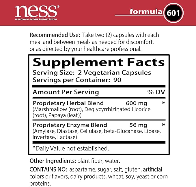 NESS Enzymes Gastric Comfort formula #601 180 caps