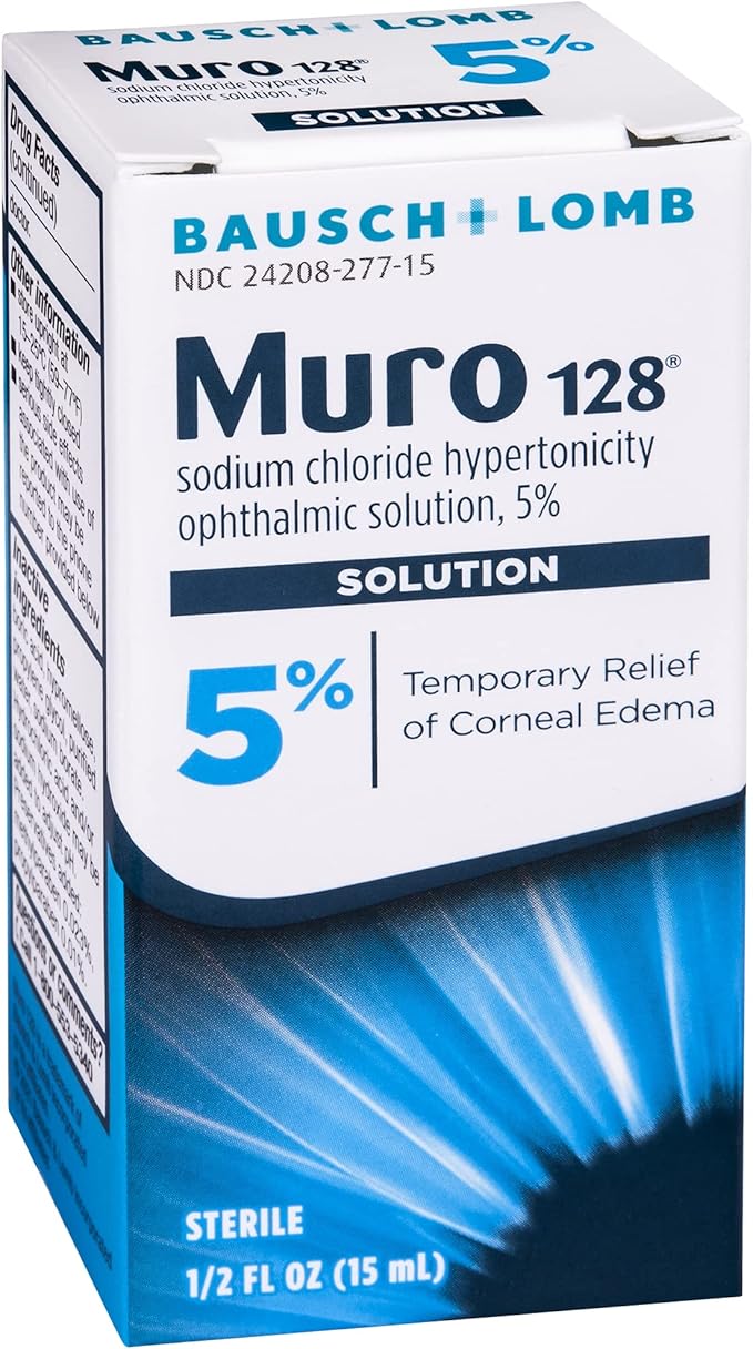 Muro 128 5% Sodium Chloride Hypertonicity Ophthalmic Solution from Bausch + Lomb 0.5 Fl Oz (15 mL) - 3 Pack