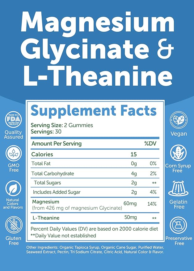 Lunakai USA Made Magnesium Glycinate Gummies with L-Theanine for Kids &amp Adults – 420mg Magnesium Supplement for Calm Sleep &amp Stress Support 60ct