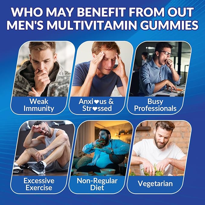 Mens Multivitamins Gummies Omega 3 CoQ10 Turmeric Lycopene Digestive Enzymes Daily Mens Vitamins A C D E B6 B12 Methylated Multivitamin for Men - Energy Immunity Sugar Free Vegan