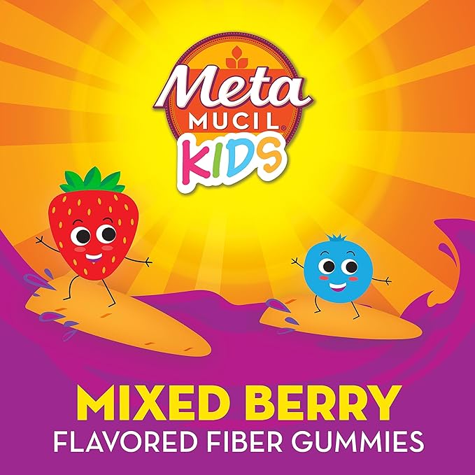 Metamucil Kids Fiber Gummies No Sugar Added 5g Prebiotic Plant-Based Fiber Supplement Blend Mixed Berry Flavored 120ct Gummies (Pack of 2)