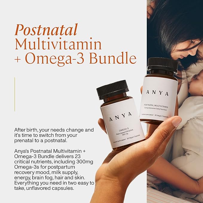 ANYA Postnatal Vitamin Bundle – Postpartum Multivitamin with Vitamins C D B12 Zinc &amp Omega-3 with DHA and EPA Supplement for Breastfeeding Lactation and Hair Loss – Vegan Non-GMO Gluten-Fre