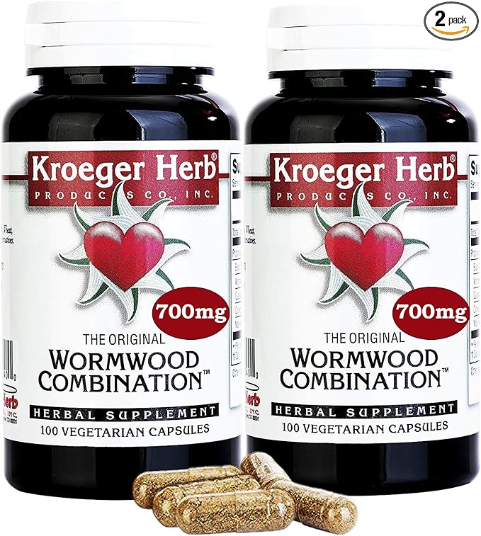 Kroeger Herb Wormwood Combination Vegetarian Capsules 100 Count - Pack of 2