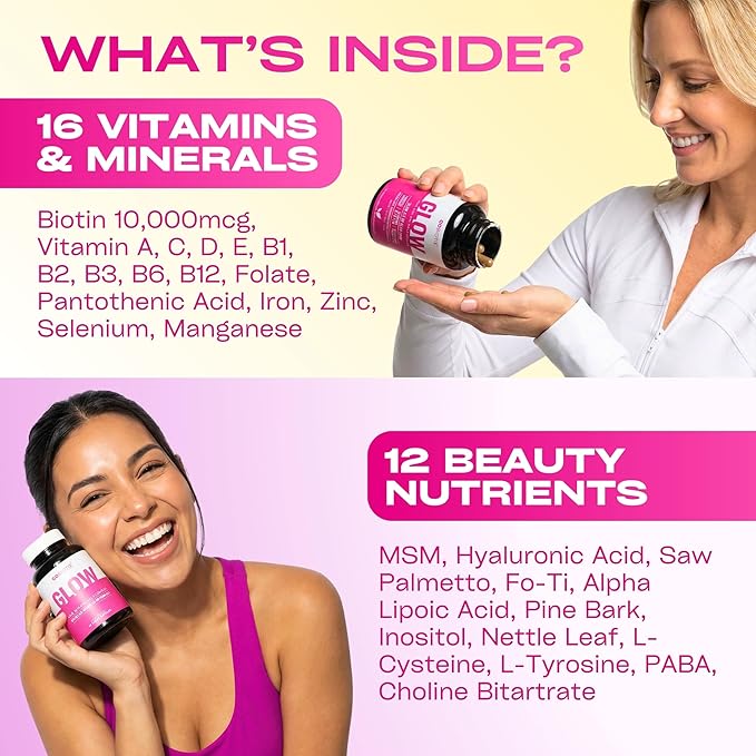 GOBIOTIX Hair Skin and Nails Multivitamin for Women - 10000mcg Biotin Hyaluronic Acid &amp MSM - 28 Vitamins with Folate &amp Iron - Hair Growth Nail Growth - 90 Capsules