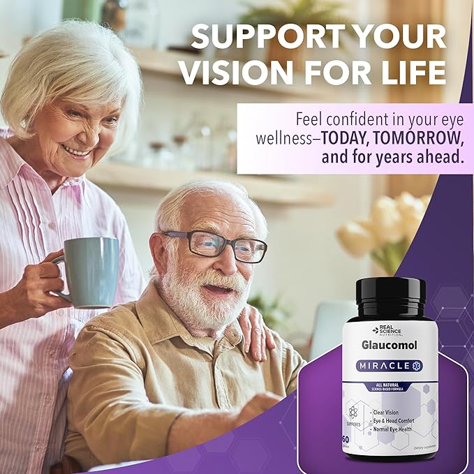 Real Science Glaucomol Miracle - Natural Eye Vitamins &amp Eye Supplements for Optic Nerve &amp Ocular Circulation Support – with Vitamins C D &amp B12 for Vision Clarity &amp Eye Comfort – Made