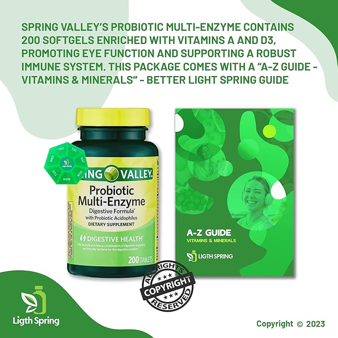 Probiotic Multi-Enzyme Digestive Formula Tablets 200 Count with Bundle Exclusive Better Ligth&ampSpring Guide