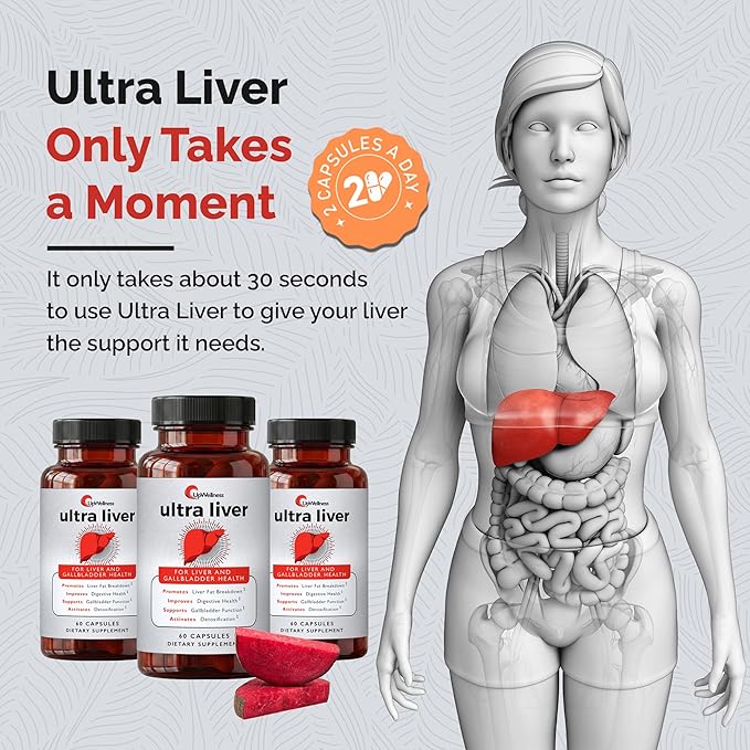 UpWellness Ultra Liver Supplement for Liver Support and Gallbladder Support - Powered by TMG NAC Milk Thistle and More - Liver Cleanse Detox &amp Repair - 60 Capsules - 3 Pack