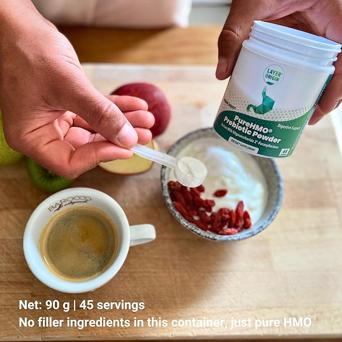 Layer Origin | PureHMO Human Milk Oligosaccharide (HMO 2'-FL) Prebiotic Fiber Powder - Feed 200 Billion Probiotics/Scoop 45 Servings