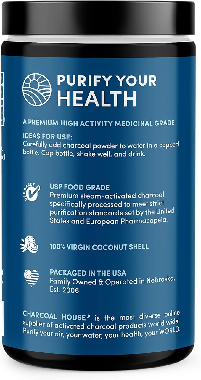 Charcoal House Detox &amp Cleanse USP Medical Grade Coconut Shell Activated Charcoal Powder for Natural Cleanse &amp Health - With High Adsorptive &amp Fast Acting Capacity - 12 oz - 1 Qt