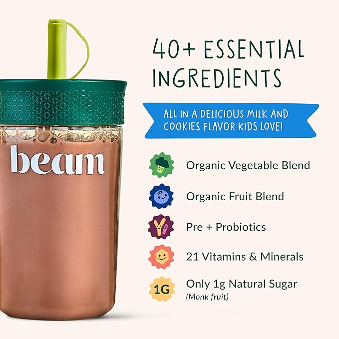 Beam Kids Multivitamin Powder – Kids Vitamins with Greens Probiotic &amp Prebiotic Immune Support for Children &amp Toddlers No Artificial Sweeteners For Picky Eaters 20 Servings Chocolate Chi