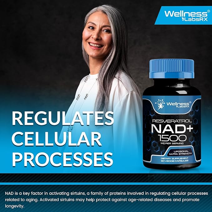 WELLNESS LABSRX Liposomal NAD Supplement 1500mg - USA Made NAD Resveratrol Supplement for Women and Men NAD+ Support Cellular Health Energy &amp Anti Aging - 6 Pack