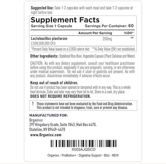 Organixx ProBiotixx+ Probiotic Supplement Daily Probiotics for Women &amp Men For Digestive Health Gut Health Immune Support 2.5 Billion CFU Gluten Free Non GMO Shelf Stable 60 Vegetarian Caps
