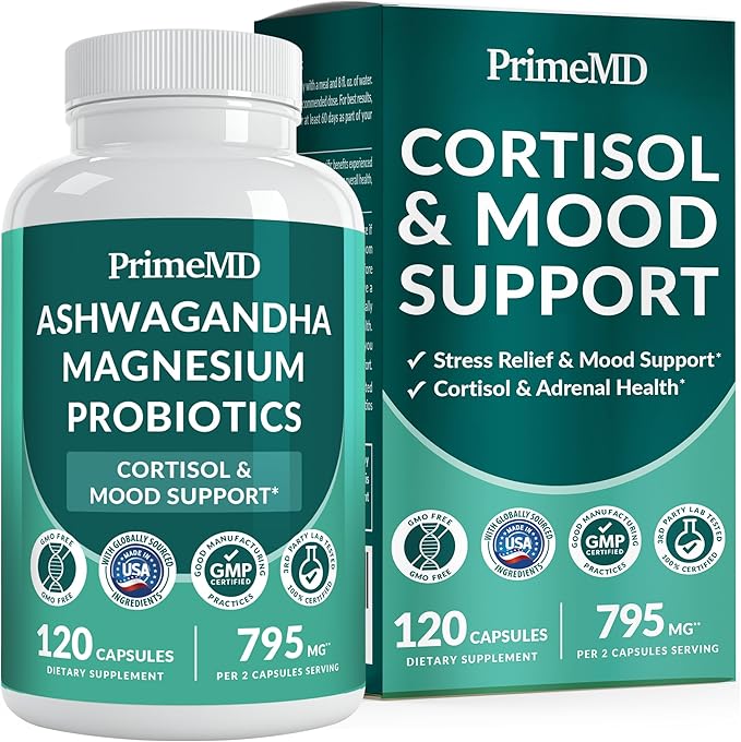 5-in-1 Cortisol Supplement for Women and Men with Ashwagandha for Calmness Focus and Adrenal Support Supplements with Shilajit Extract Magnesium Glycinate Probiotics (120 ct) (Pack of 1)