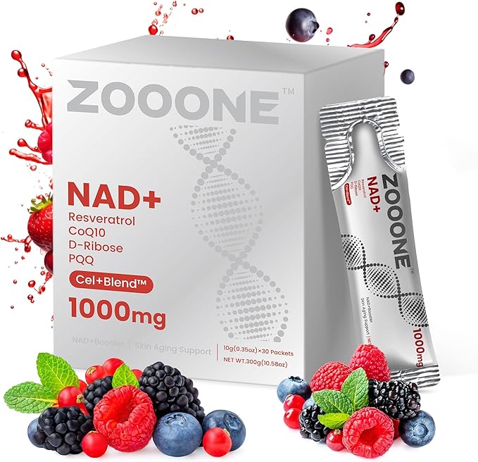 zooone NAD+ 1000mg Liquid Packets Supplement - Premium Nicotinamide Riboside &amp Resveratrol for Cellular EnergyAdvanced NAD Booster for Men &amp Women (30 Pocket)